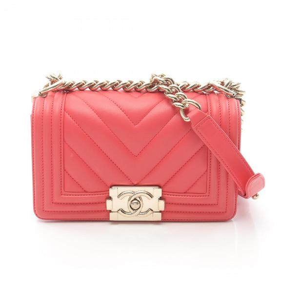 CHANEL Boy Chanel Small Chevron V-Stitch Shoulder Bag in Lambskin Leather, Pi... - Picture 1 of 11